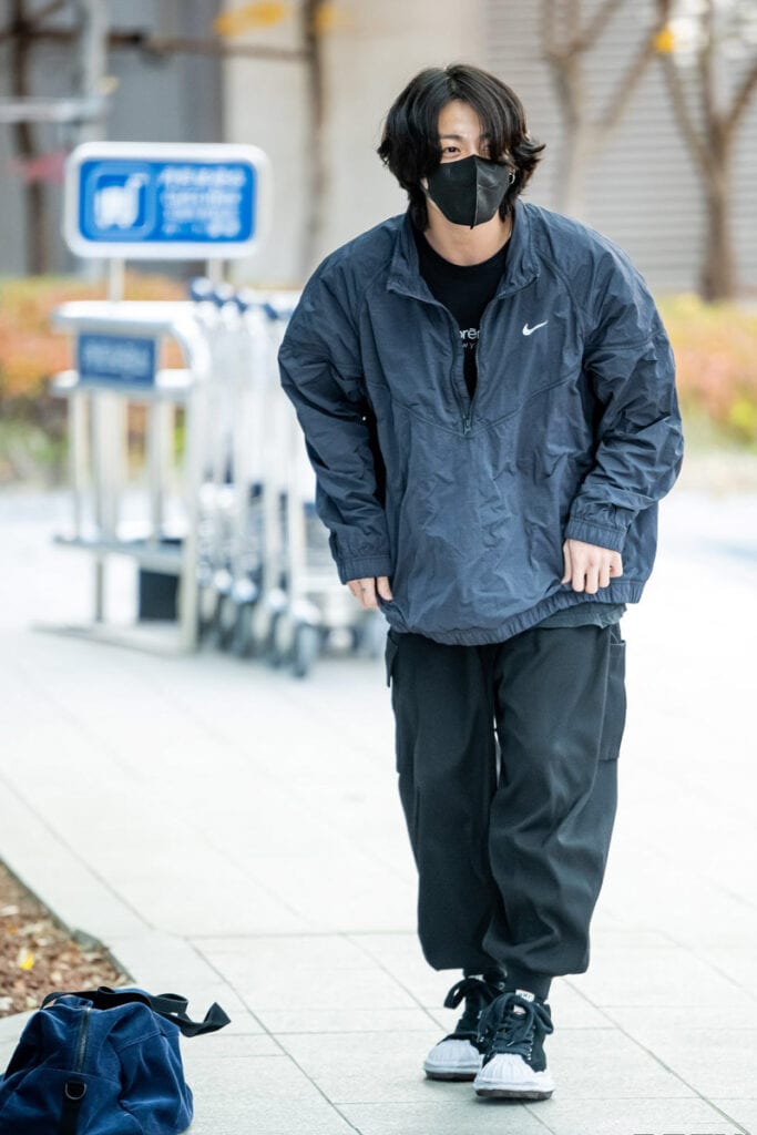 BTS Jungkook Showcasing His Latest Athleisure Airport Outfit